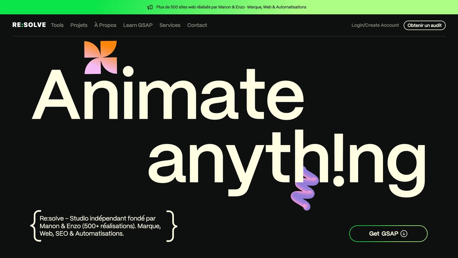 Our animated home page, with the title “Animate anything”